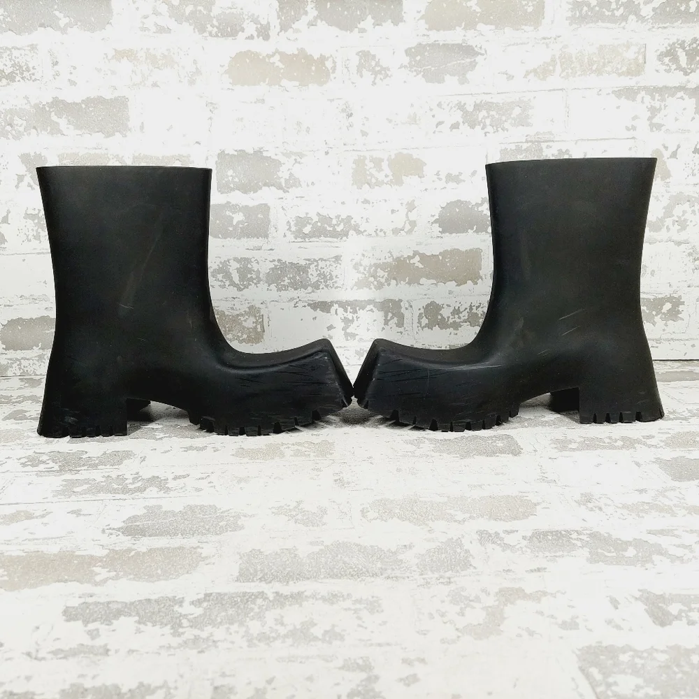 New Balenciaga Trooper Black Rubber Square Toe Rain Boots F741 - Picture 7 of 14